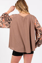 Brown Floral Contrast Solid Sage+Fig Top