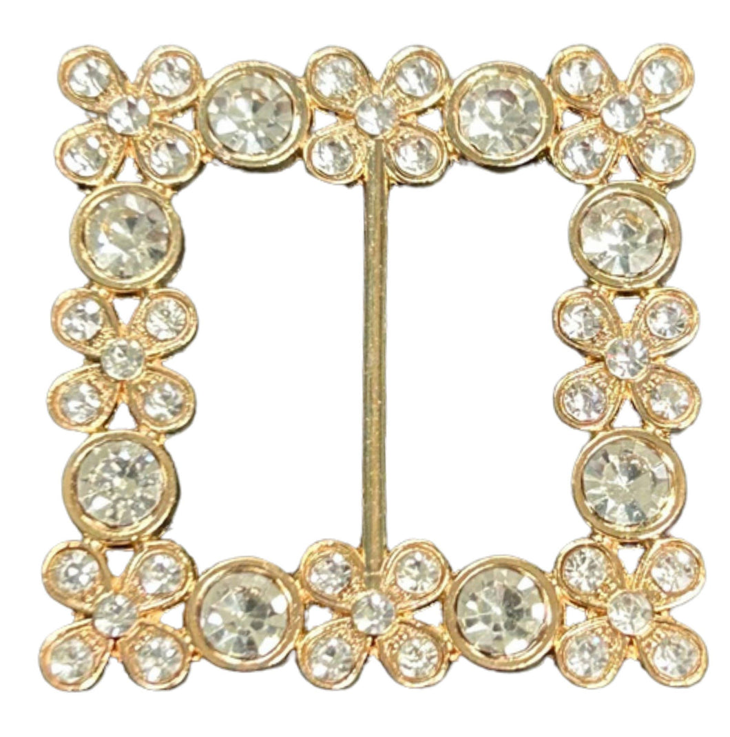 Tee tie Gold Square Flower with Blingy Clear Rhinestones