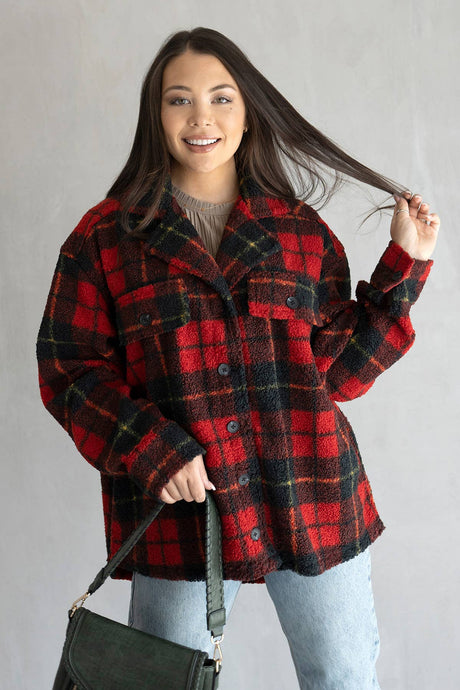 Red Black Raven Plaid Flannel Jacket
