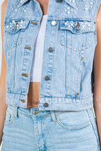 Black Embellished Pearl Beaded Denim Vest