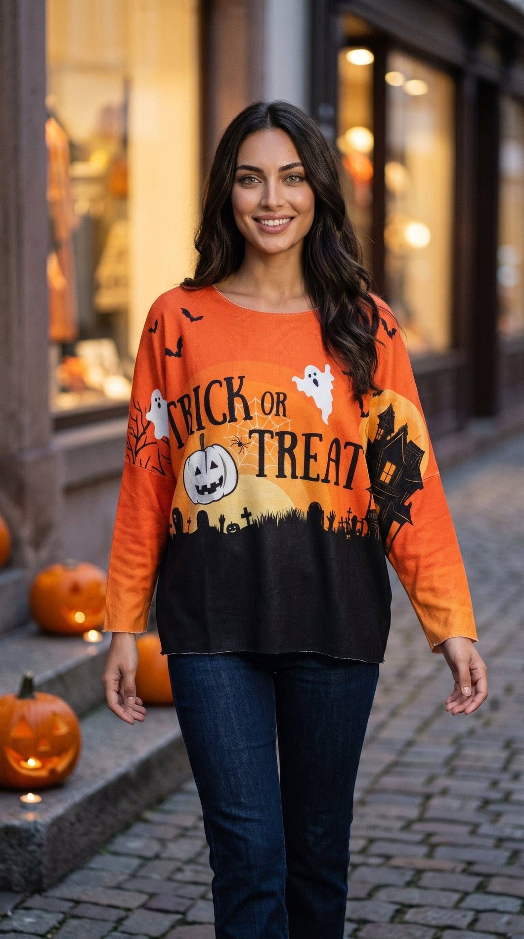 Orange Cosy Halloween Treat Printed Sweater
