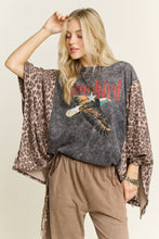 Ashed Black Mineral Washed Animal Print Graphic Poncho Top