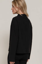 Black Long Sleeve Visible Overlocked Seams Detail Brushed Rib Top