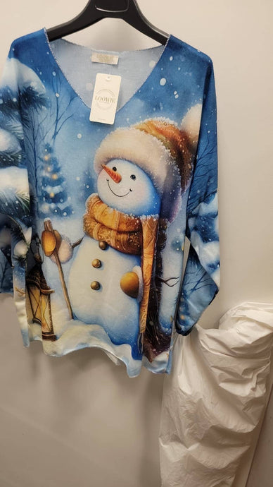 Italian Cozy Blue Snowman Christmas Sweater