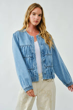 Denim Ruched Seam Bomber Jacket