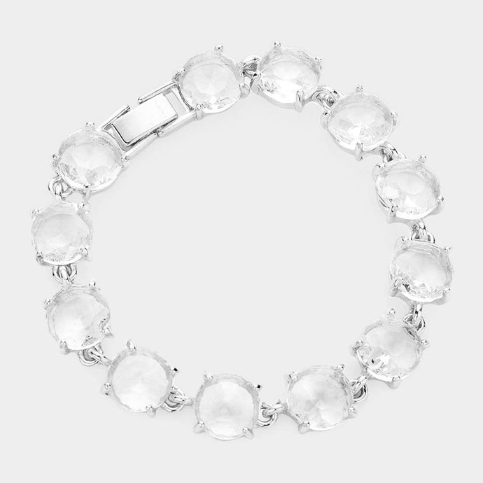 Silver American USA Round Stone Link Evening Bracelet