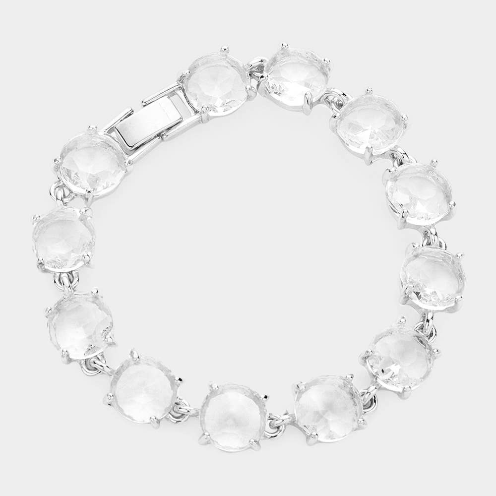 Silver American USA Round Stone Link Evening Bracelet