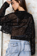 Black Oversize Button Down Sequin Cropped Pol Shirt 9/12/23 6979