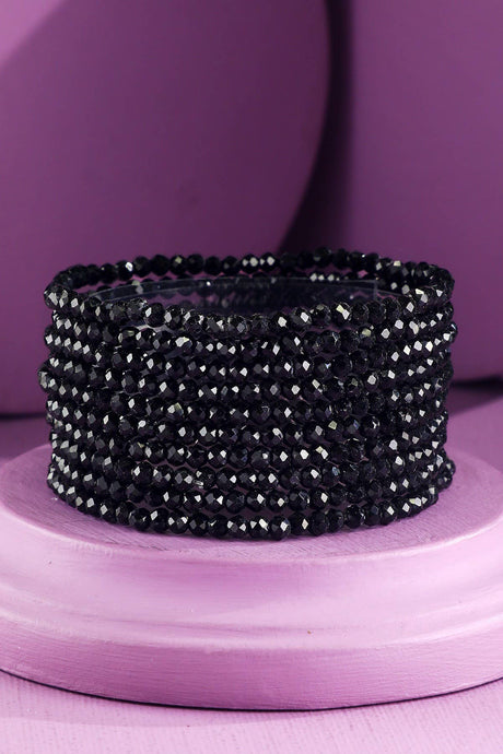 Black 10 Piece Beaded Stackable Boho Bracelet