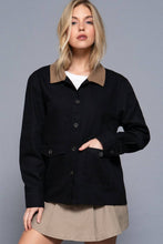 Olive Long Sleeve Corduroy Collar Detail Cotton Twill Work Jacket