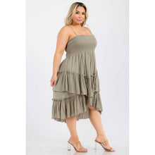 Olive Plus Size Square Neck Smocked Bodice Tiered Ruffle Hem Dress