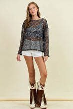 Black Open Knit Sequin Long Sleeve Slouchy Top
