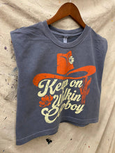 Faded Black Walk on Cowboy Midriff boxy Muscle crop top