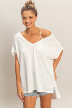 Off White Oversized V-Neck Mineral Washed Top