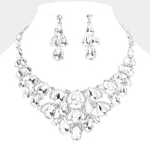 Jet Black Teardrop Stone Cluster Evening Necklace