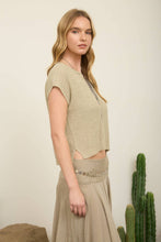 Light Olive Split Neck Batwing Sleeveless Knit Sweater