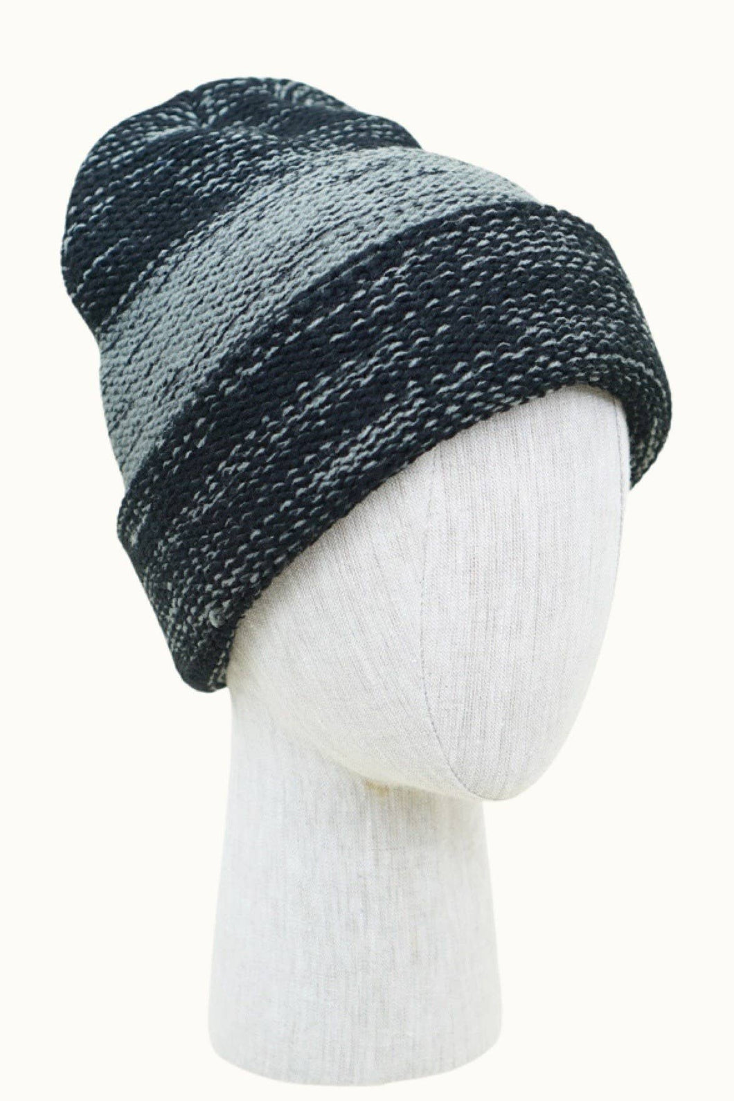 Black Ombre Heathered Slouchy Cuffed Unisex Beanie