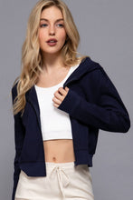 Navy Long Sleeve Crop Zip-Up Thermal Hoodie Jacket