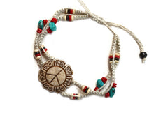 Hand Carved Bone Peace Flower Pendant On Adjustable Bracelet