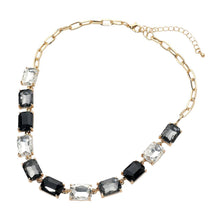 Black Multi Cushion Rectangular Stone Cluster Link Evening Necklace