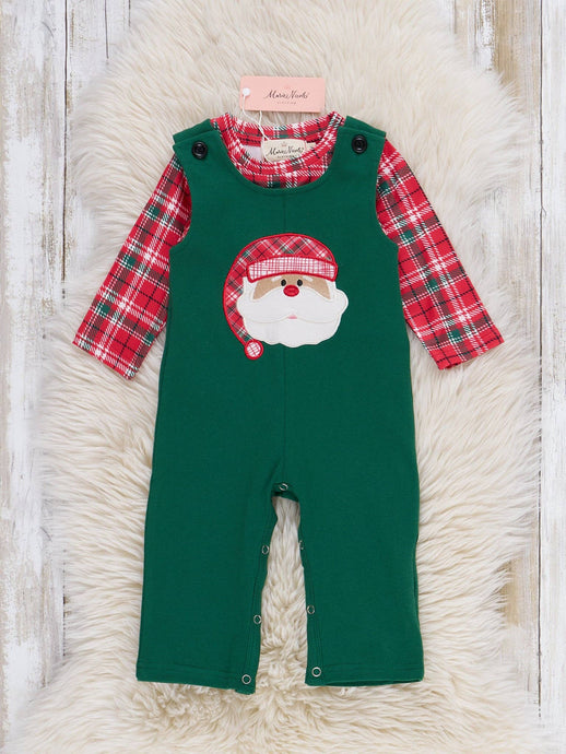 Sleepy Santa Embroidered Overall Kids Romper Set