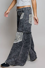 Black Washed Cotton Floral Patchwork Tiered Paneled Wide Leg POL Pants