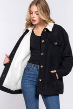 Black Long Sleeve Inside Faux Fur with Pocket Corduroy Jacket