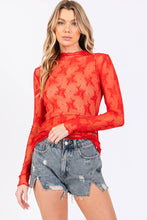 Red Game Day Long Sleeve Floral Lace Top
