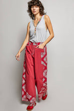 Red High Waist Paisley Patch High Rise Wide Leg Twill POL Pants