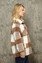 Tan Off White Black Flannel Plaid Shacket With Sherpa Lining