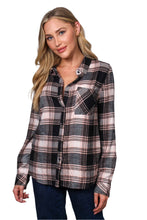 Jet Black Long Sleeve One Pocket Plaid Top