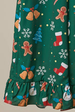 Green Printed Wide-Leg Pants with Ruffle Hem