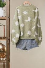 Olive Dreamy Moon and Star Pattern Sweater