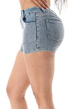 Blue Crystal-Detailing Bling Denim Shorts