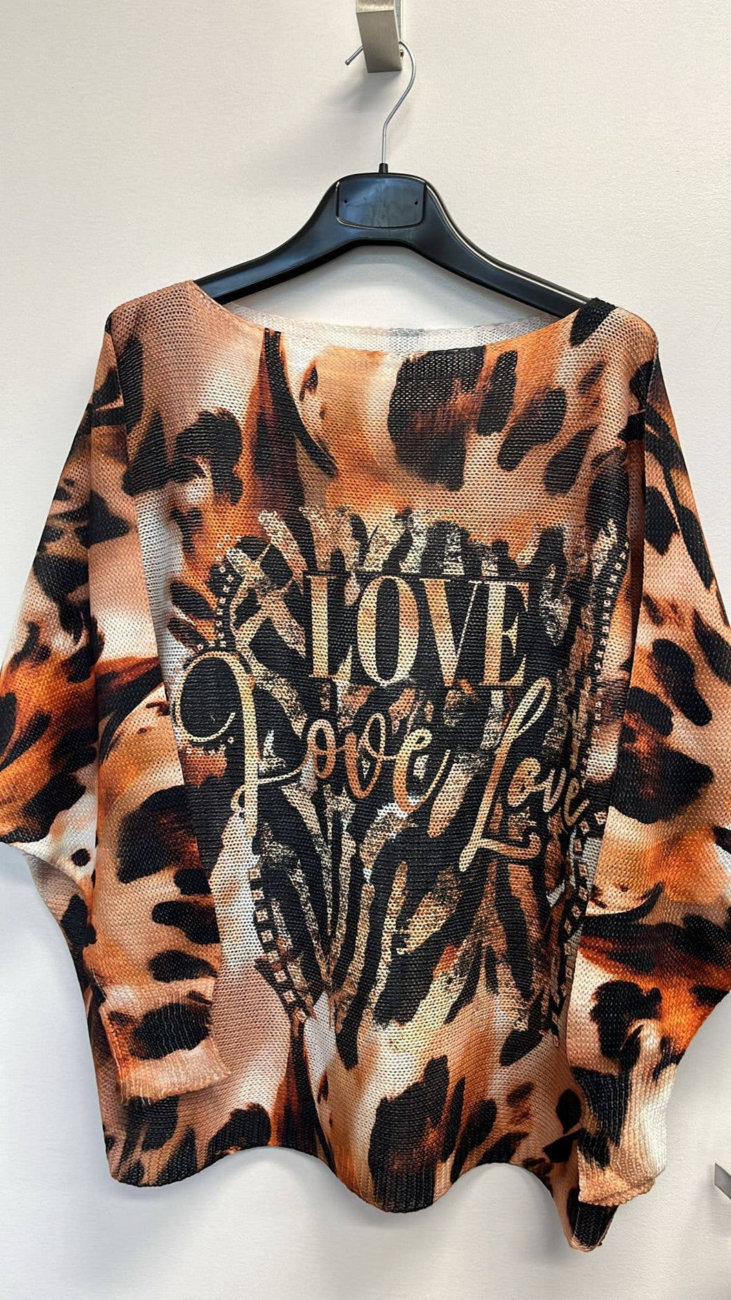 Brown Leopard LOVE Round Neck Knit Printed Sweater