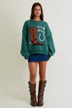 Green Long Sleeve Crew Neck Cowgirl Graphic Sweater
