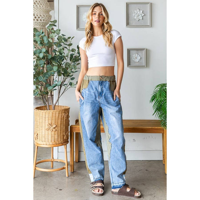 Denim Washed Colorblock Contrast Oli+Hali Jeans