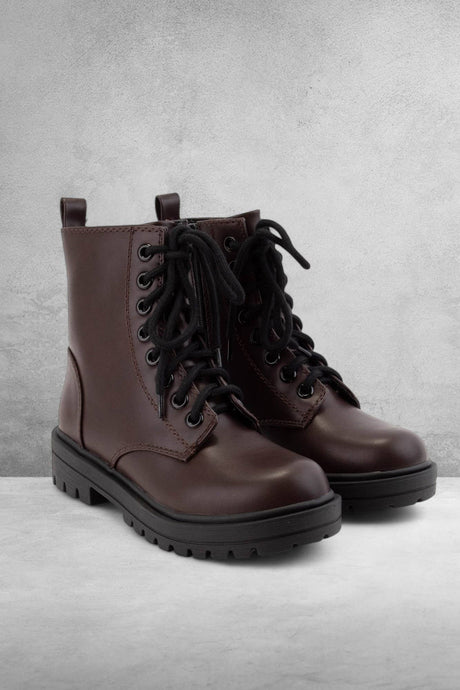 Brown Firm Lace Up Combat Booties