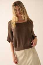 Espresso Short-Sleeve Pointelle Ribbed Knit Sweater