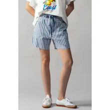 Blue Striped High-Rise Denim Shorts