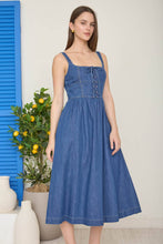 Denim Front Lace Up Sleeveless Midi Dress