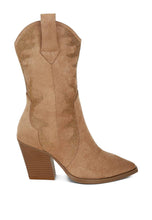Camel Rambler Rhinestones Embellished Calf Boots