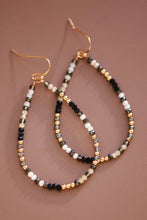 Mixed Black Teardrop Wire Beaded Glass Crystal Earrings