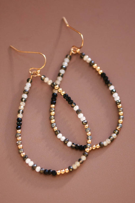 Mixed Black Teardrop Wire Beaded Glass Crystal Earrings