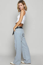 Stripe Denim Contrast patch denim woven twill bottom POL Pants