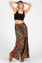 Brown Woven Leopard Wide Leg Side Trim Pants