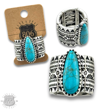 Turquoise Western silver and stone stretch ring