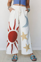 White Patchwork Drawstring Wide Leg Casual Pants