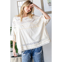 Cream Washed Lace Contrast Boxy Loose Oli+Hali Top