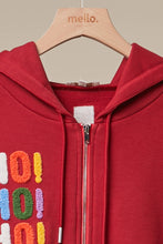 Red Christmas Embroidered Zip Hoodie